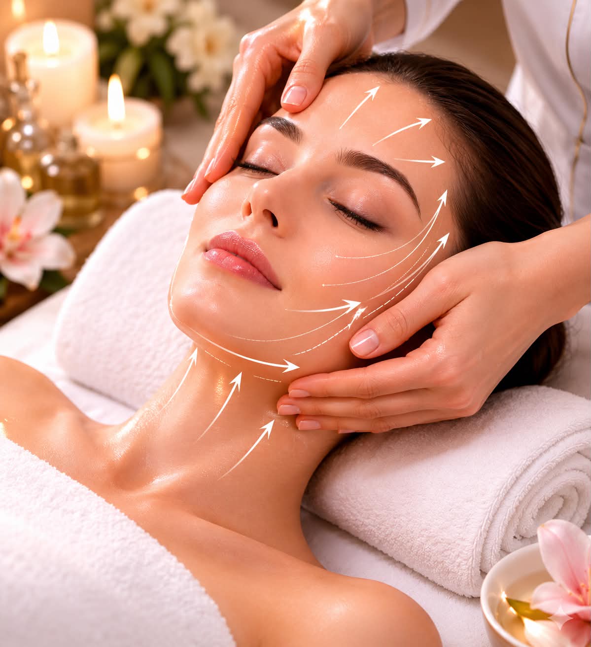 Massage liftant du visage : modelage remontant des contours du visage et du cou au salon Noï Massage Thaï à Foix
